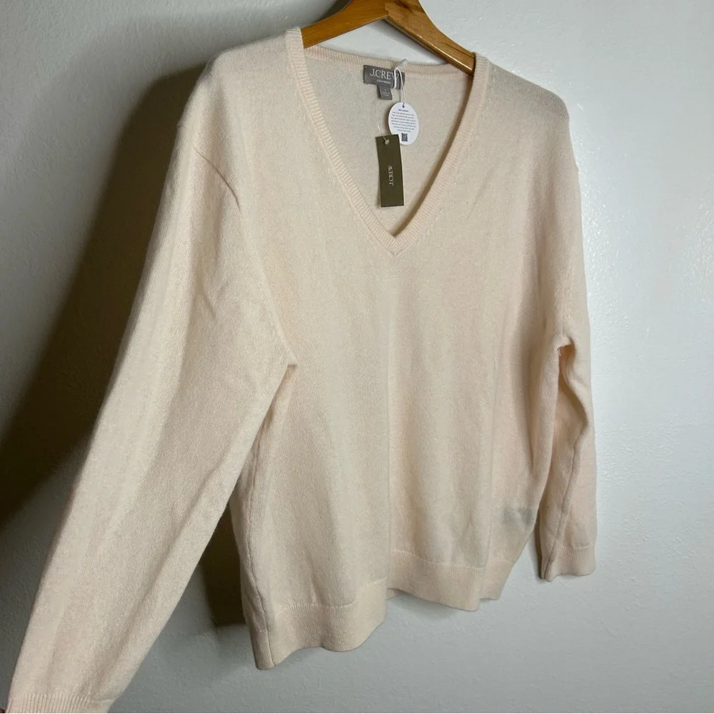 NWT J. Crew 100% Cashmere V - Neck Heathered Blush Oversized Sweater